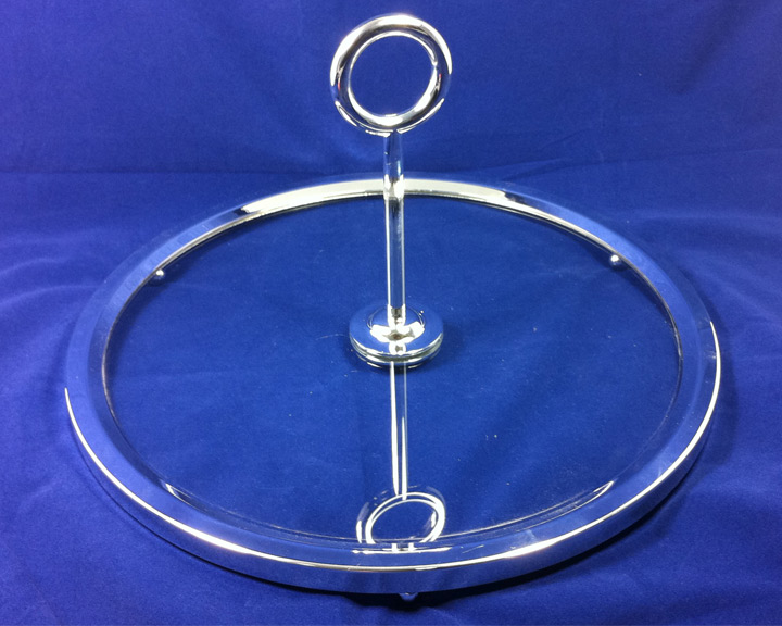 05. Silver Plated Trim Round Glass Plate with Handle