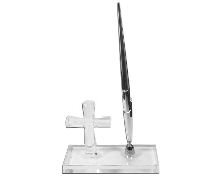 10. Crystal Cross Pen Stand with Pen