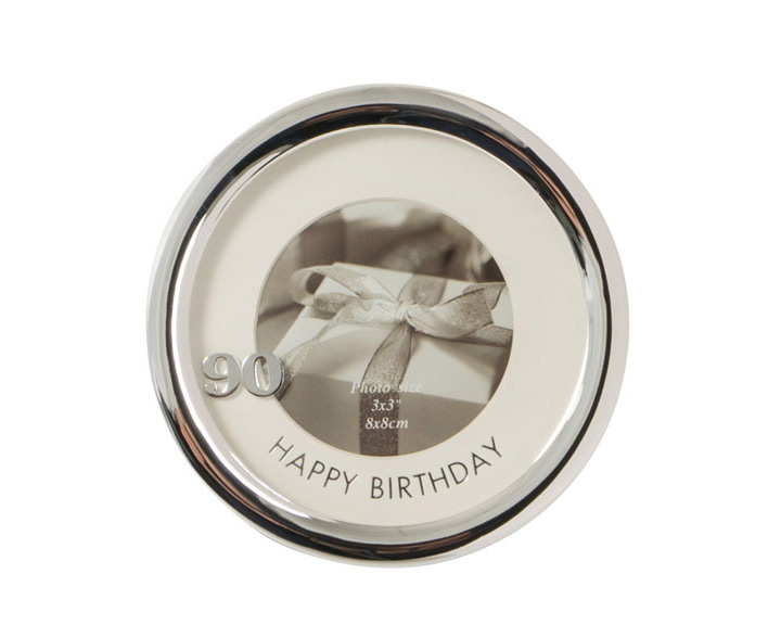 01. \"90th Birthday\" Silver Round Photo Frame