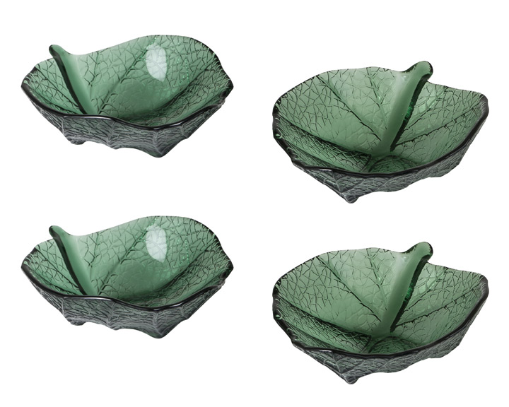 12. Etna Glassware - 'Foli' Leaf Bowl Olive Set of 4