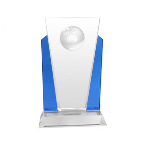 86. Globe Medium Clear & Blue Reflection Crystal Award