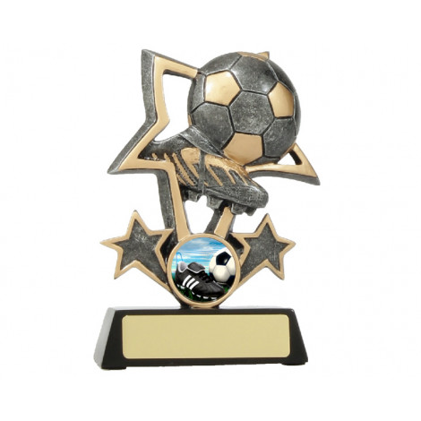 A103. Medium Soccer Ball & Boot Bursting Star Resin Trophy