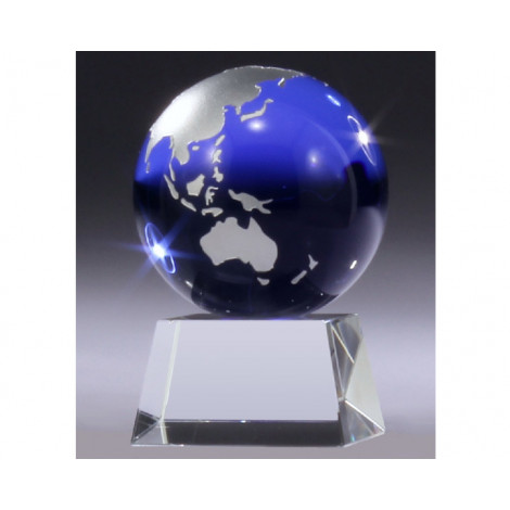 A126. Blue & Silver Glass Globe Award on Optical Crystal Base