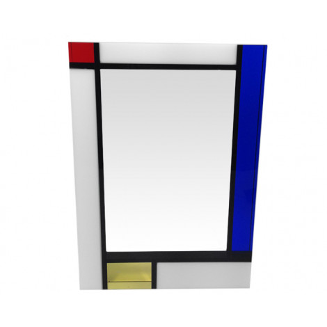 96. Clear Crystal Award Rectangle with White, Yellow, Red and Bl