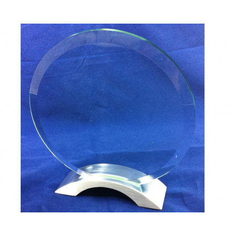 38. Large Circle Jade Glass, Chrome Base Award, 200mm