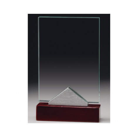 A199. Small Glass, Chrome & Wooden Base Award