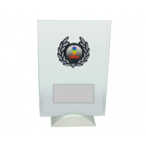 95. Glass Rectangular Award with Holder, Chrome Base