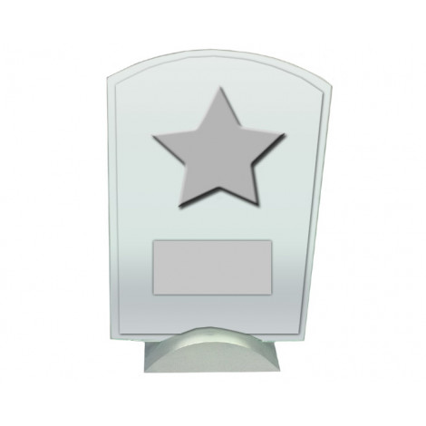 96. Glass Rectangular Arched Award with Star, Chrome Base