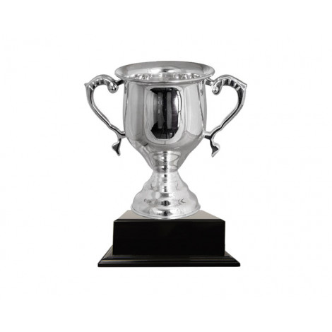 A154. Trophy Cup, Colonial Silver Plated Brass 18.5cm, Black Bas