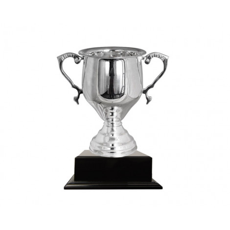 A155. Trophy Cup, Colonial Silver Plated Brass 25.5cm, Black Bas