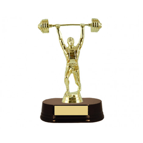 02. Male Weightlifting Figure, Rosewood Wooden Base Trophy