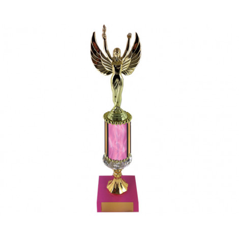 23. Victory Angel Figure, Acrylic Riser & Pink Base