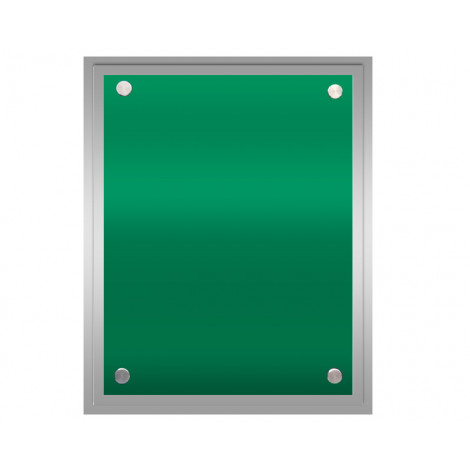 Green Coloured Glass on Silver Gloss Plaque
