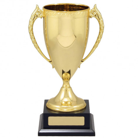 Gold Metal Cup on Wooden Base