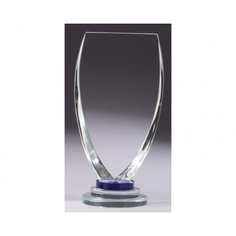 Small Clear & Blue Crystal Tapered Award, Round Base