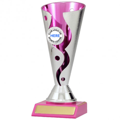 Pink/Silver 'Carnival' Plastic Presentation Cup on Base 