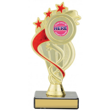 Dance Ribbon Star Holder Red/Gold Trophy inc button