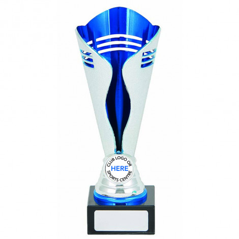 Trophy Cup, Plastic Blue/Silver on Black Base