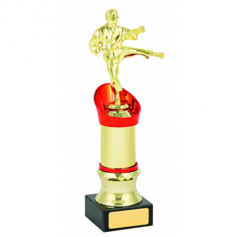 Karate Gold/Red Column on Black Base Trophy