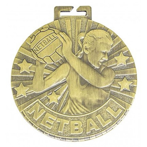 Netball Cosmos Loop Medal, Antique Gold