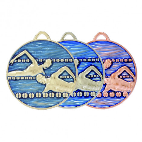 Swimming Blue Sculptured Medal