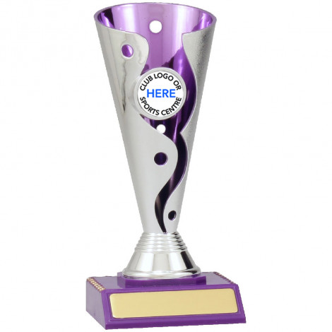 Purple/Silver 'Carnival' Plastic Presentation Cup on Base 