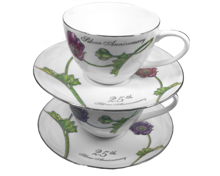 08. 25th Silver Anniversary Tea Cups & Saucers