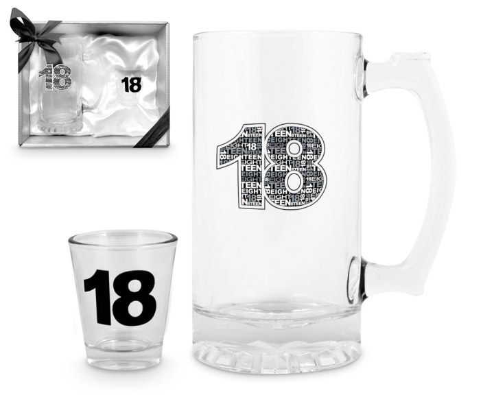 16. 18th Shot Glass & Beer Stein Set