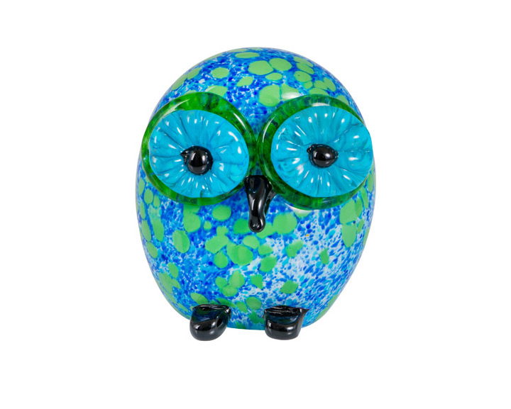02. Zibo - Coloured Glass Blue & Green Hibou Owl