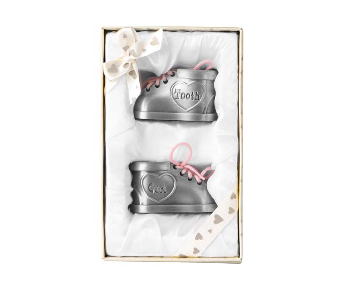 10. First Tooth & Curl Booties, Pewter Finish
