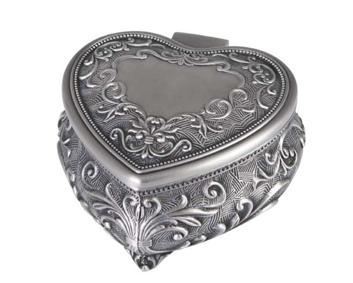 06. Pewter Deco Heart Jewel Box, 3"
