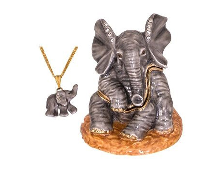 17. Elephant Hidden Treasure Tinket Box with Necklace