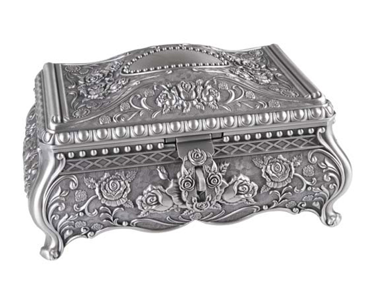 02 Pewter Footed Jewel Box with Roses