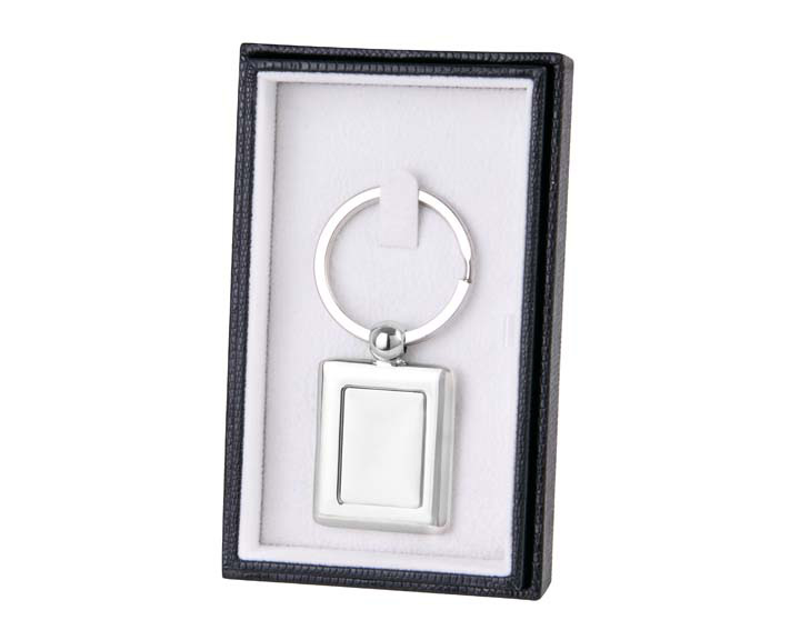 01. Silver Rectangular Keyring, Gift Boxed