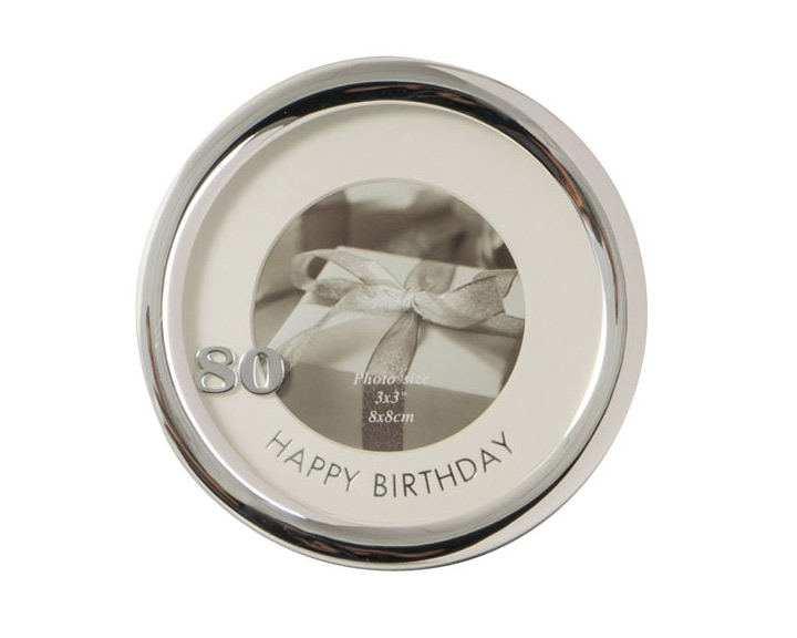 01. "80th Birthday" Silver Round Photo Frame