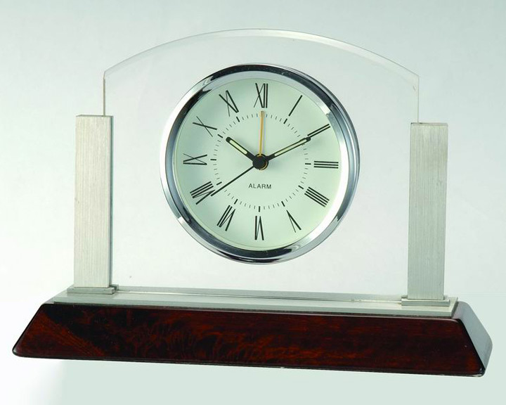02. Glass, Chrome & Wood Table Clock