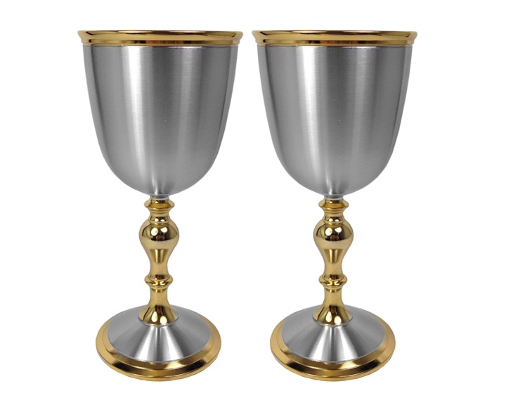 02. Oriental Pewter Gold Plated Goblet Set of 2