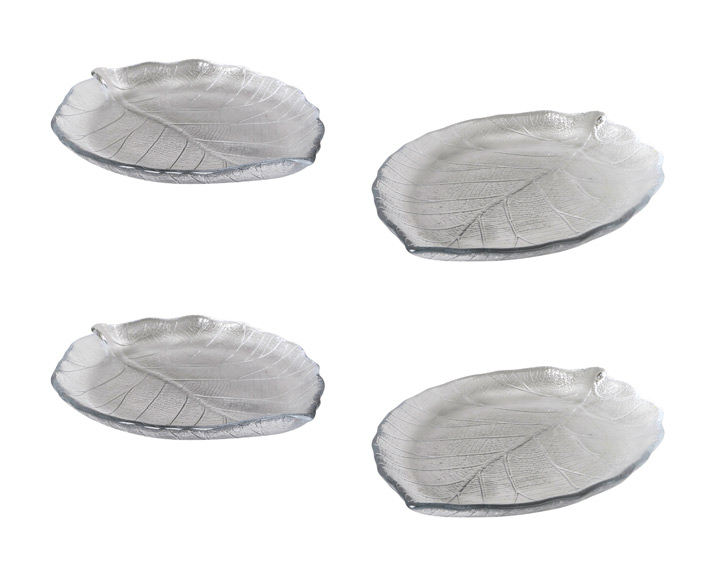11. Etna Glassware - 'Klaff' Leaf Plate Clear, Set of 4