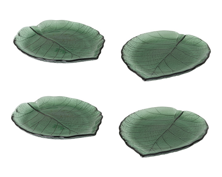 09. Etna Glassware - 'Lov' Leaf Plate Olive Green, Set of 4